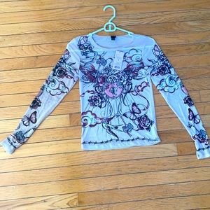 Mesh long sleeve wild fable shirt with beautiful design!!